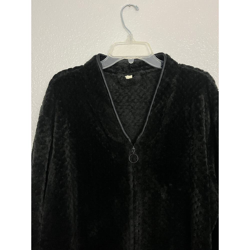 Black Plush Zip Robe Womens XL Cozy Lounge Goth Glam